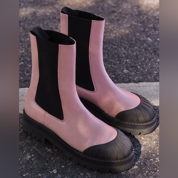 Anthropologie Maeve NEW Chelsea Boots Light Pink Genuine Leather Size 38 US 7 - Picture 4 of 12
